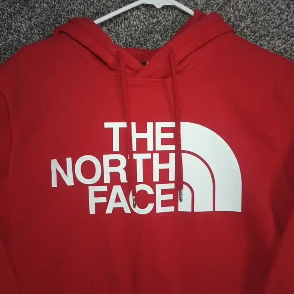 The North Face Red White Big Logo Hoodie Mens Medium Pullover Drawstring Cotton